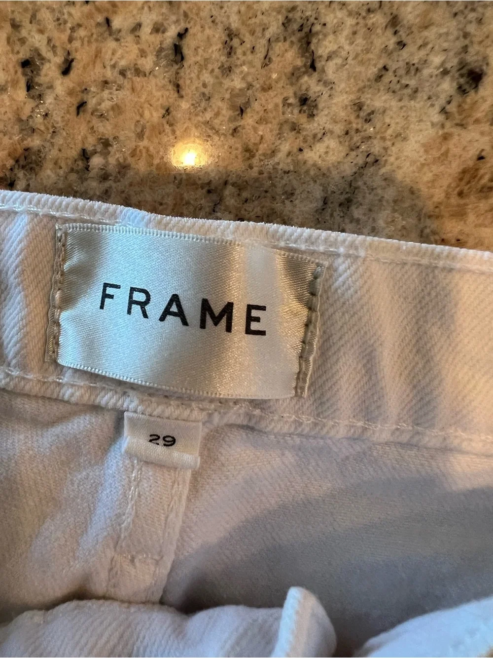 Frame Classic White The Long Hang Women's 100% Rigid CottonDenim Shorts